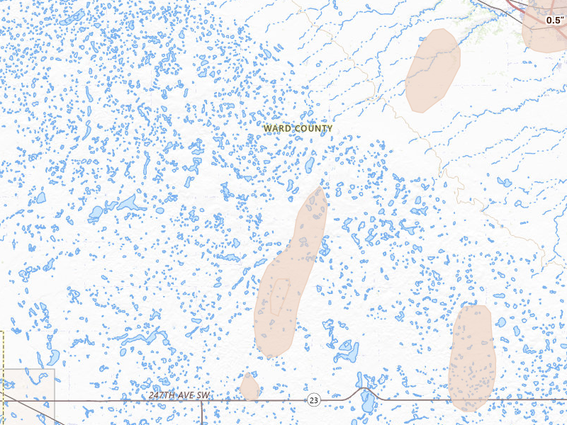 Radar-estimated hail-size map of the storm over Des Lacs, ND on Jun 28, 2026