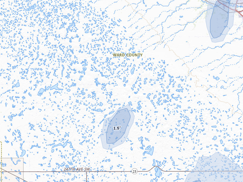 NEXRAD radar-signature map of the hail storm over Des Lacs, ND on Jun 28, 2026