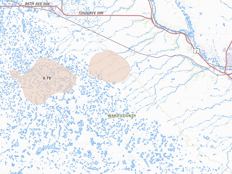 Radar-estimated hail-size map of the storm over Des Lacs, ND