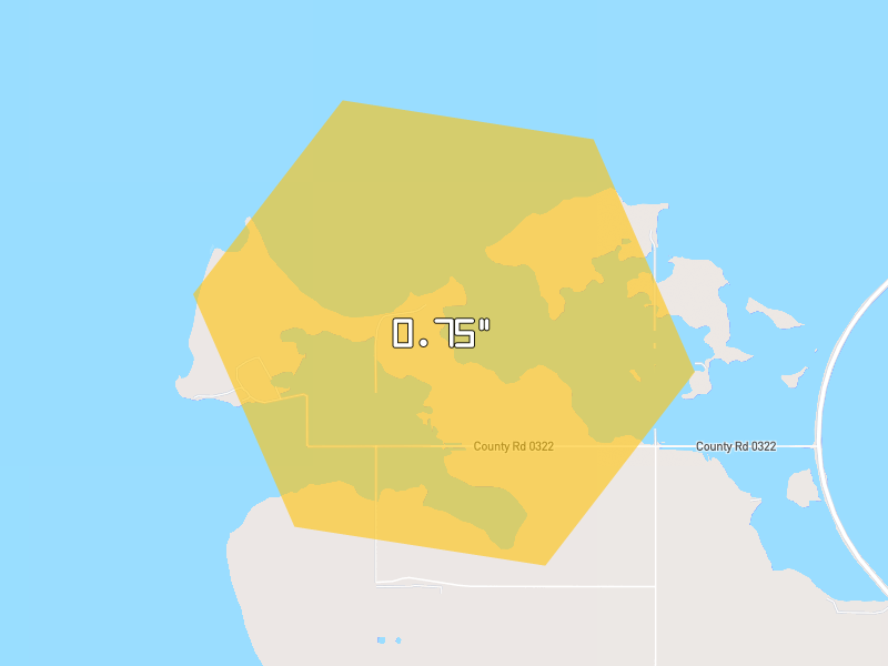 Hail map of Devils Lake, ND on Jun 28, 2026, hail up to 0.75"