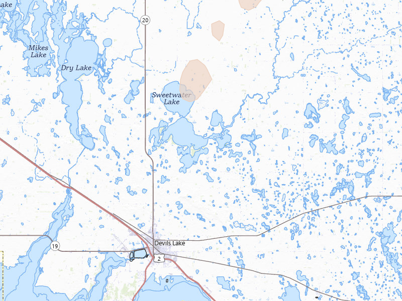Radar-estimated hail-size map of the storm over Devils Lake, ND on Jun 29, 2026