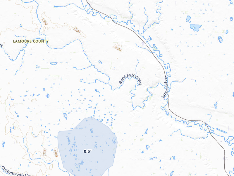 NEXRAD radar-signature map of the hail storm over Dickey, ND on Jun 27, 2026