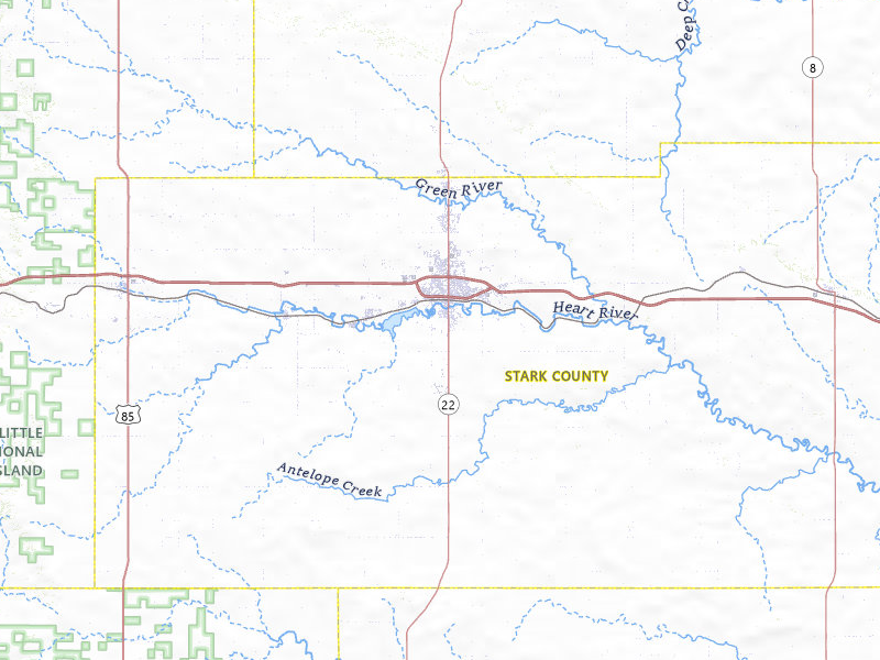 Radar-estimated hail-size map of the storm over Dickinson, ND on Jul 5, 2026