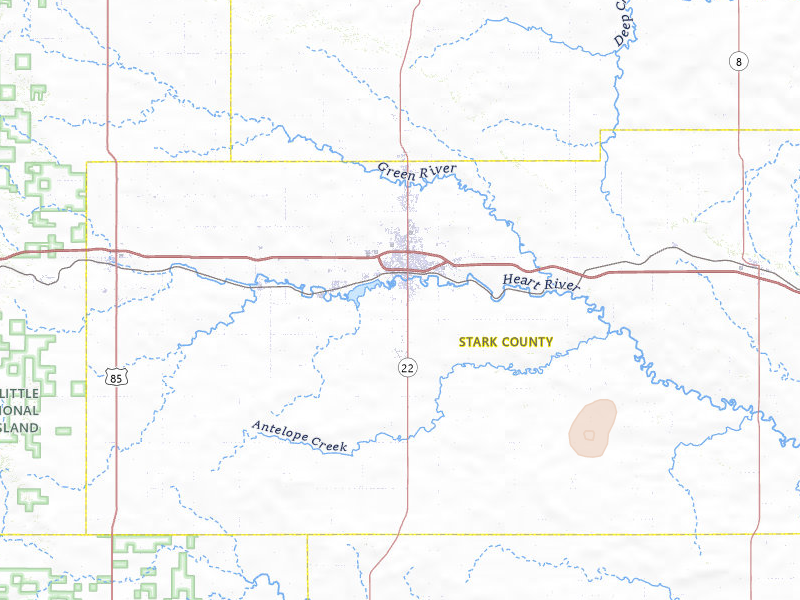 Radar-estimated hail-size map of the storm over Dickinson, ND on Jul 6, 2026