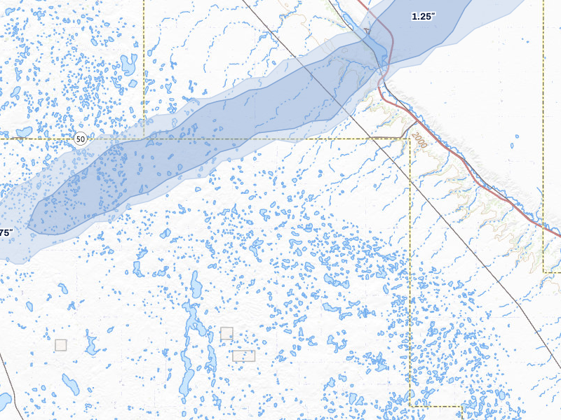 NEXRAD radar-signature map of the hail storm over Donnybrook, ND on Jul 5, 2026