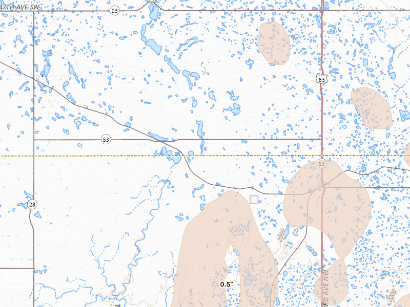 Radar-estimated hail-size map of the storm over Douglas, ND on Jun 9, 2026