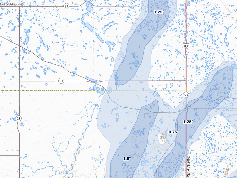 NEXRAD radar-signature map of the hail storm over Douglas, ND on Jun 9, 2026