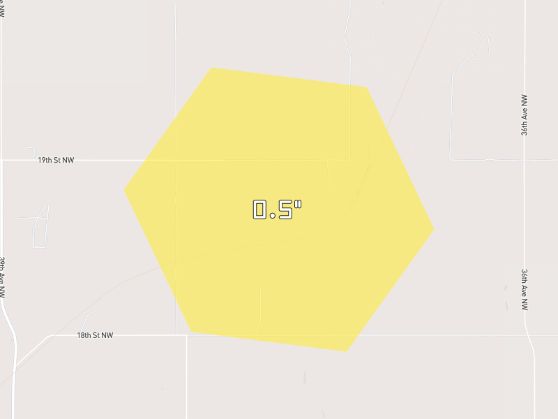 Hail map of Douglas, ND on Jun 28, 2026, hail up to 0.5"