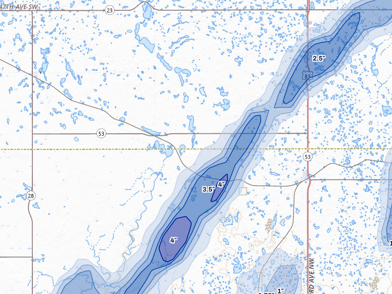 NEXRAD radar-signature map of the hail storm over Douglas, ND on Jun 29, 2026