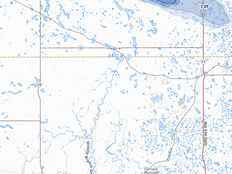 NEXRAD radar-signature map of the hail storm over Douglas, ND on Aug 10, 2026