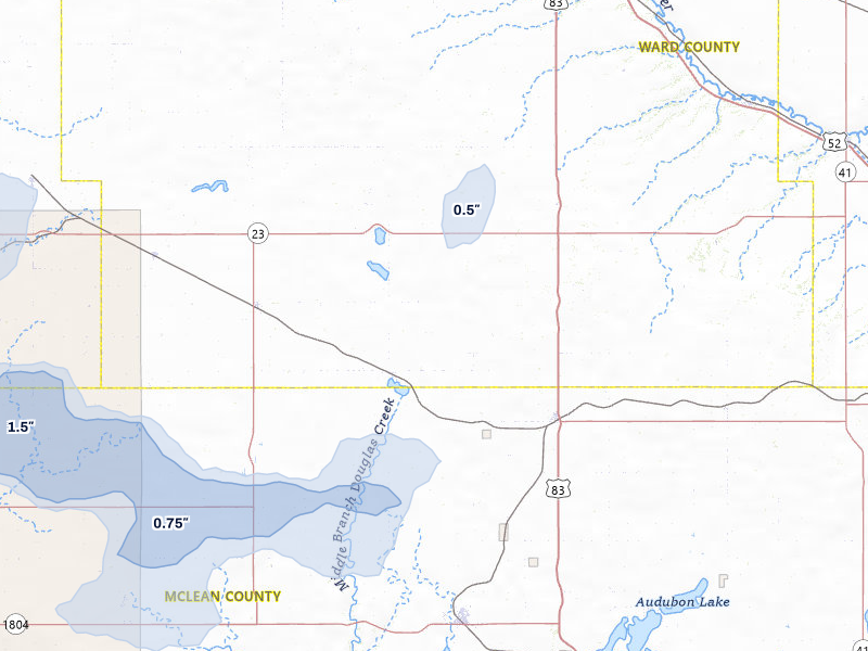 NEXRAD radar-signature map of the hail storm over Douglas, ND on Aug 30, 2026
