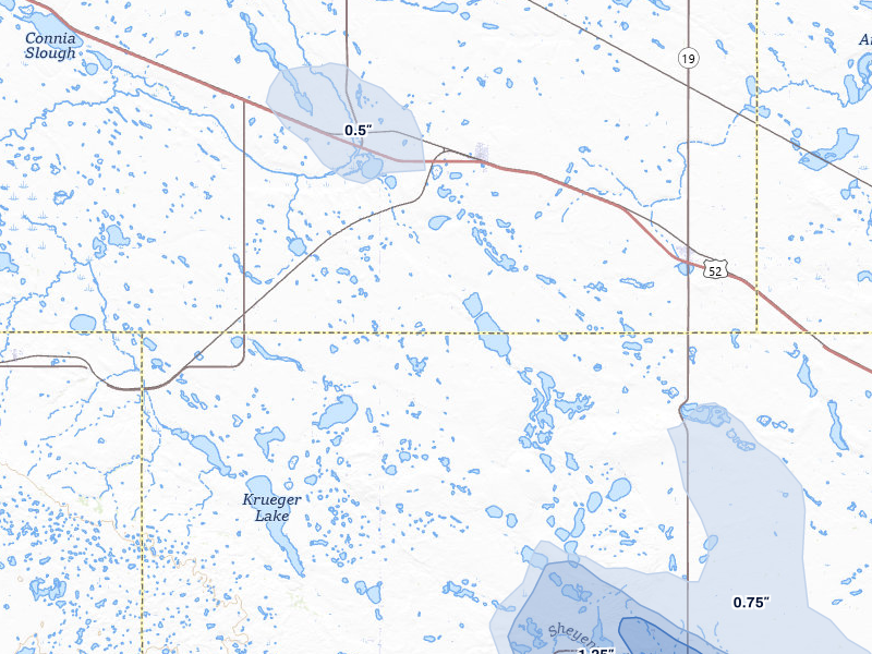 NEXRAD radar-signature map of the hail storm over Drake, ND on Jul 9, 2026