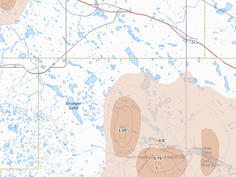 Radar-estimated hail-size map of the storm over Drake, ND