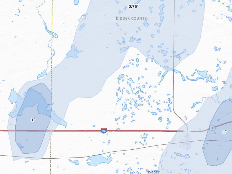 NEXRAD radar-signature map of the hail storm over Driscoll, ND on Jun 27, 2026