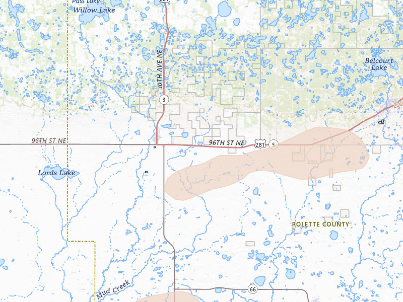 Radar-estimated hail-size map of the storm over Dunseith, ND