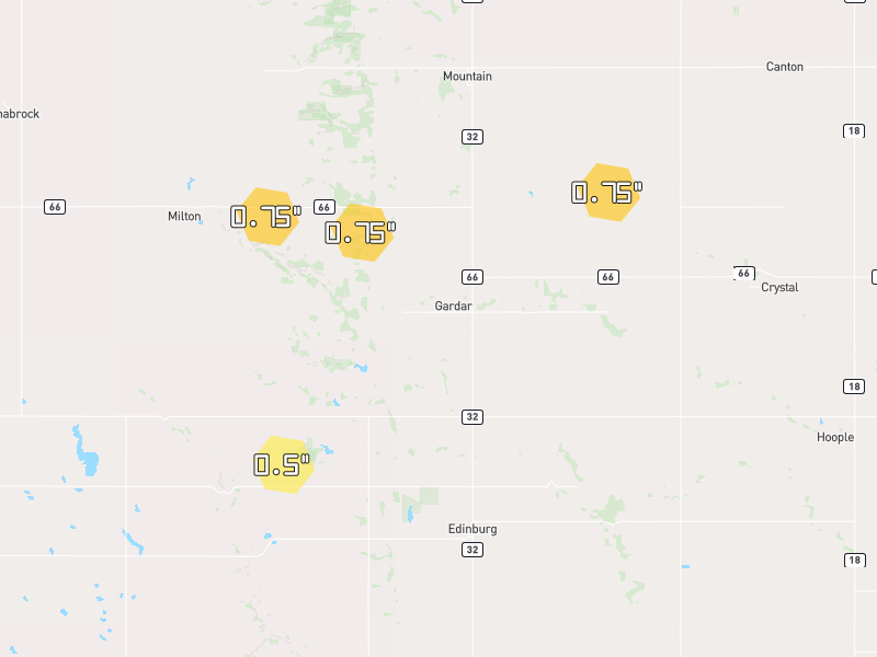 Hail map of Edinburg, ND on Jun 2, 2026, hail up to 0.75"