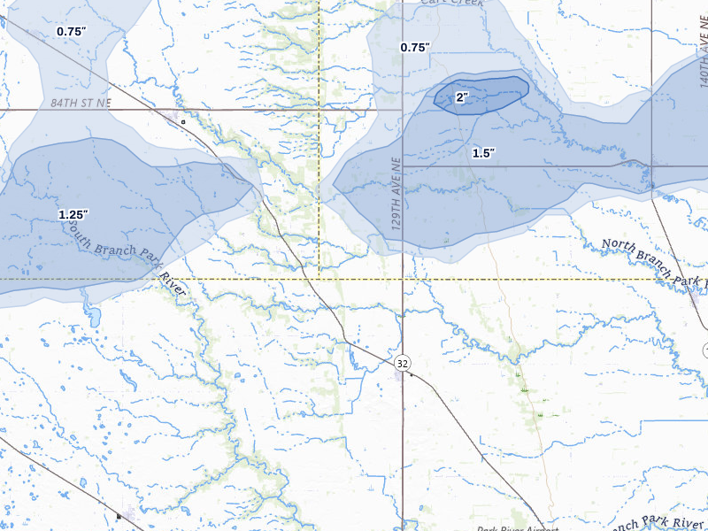 NEXRAD radar-signature map of the hail over Edinburg, ND