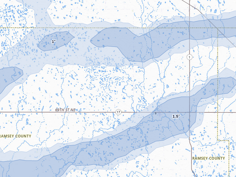 NEXRAD radar-signature map of the hail storm over Edmore, ND on Jun 28, 2026