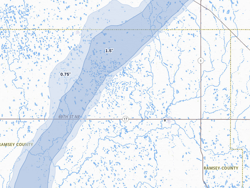 NEXRAD radar-signature map of the hail storm over Edmore, ND on Jun 29, 2026