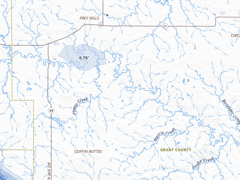 NEXRAD radar-signature map of the hail storm over Elgin, ND on Aug 11, 2026
