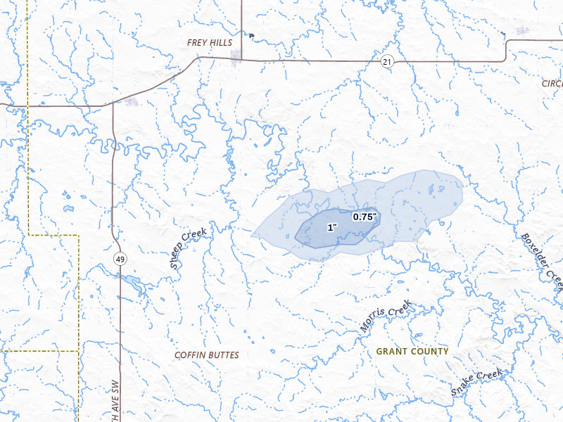 NEXRAD radar-signature map of the hail storm over Elgin, ND on Aug 12, 2026