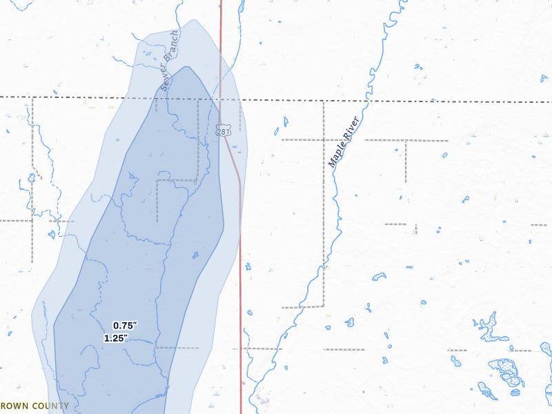 NEXRAD radar-signature map of the hail storm over Ellendale, ND on Jun 27, 2026