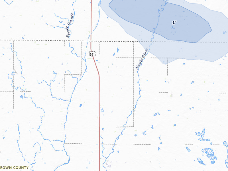 NEXRAD radar-signature map of the hail storm over Ellendale, ND on Jul 9, 2026