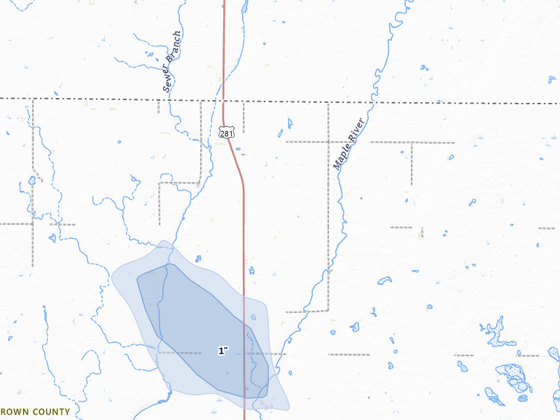 NEXRAD radar-signature map of the hail storm over Ellendale, ND on Jul 24, 2026