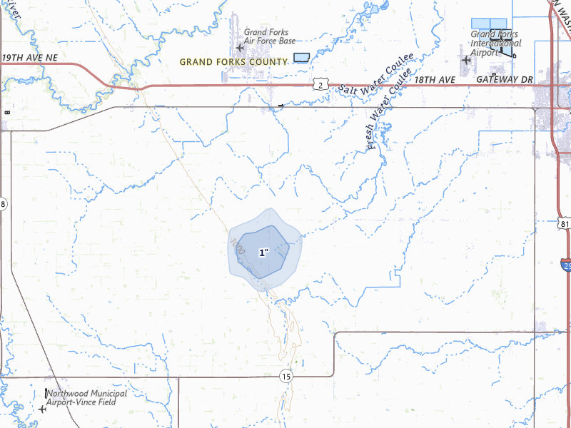 NEXRAD radar-signature map of the hail storm over Emerado, ND on Jun 29, 2026