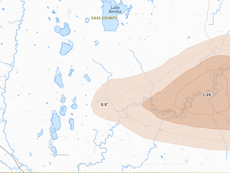 Radar-estimated hail-size map of the storm over Enderlin, ND