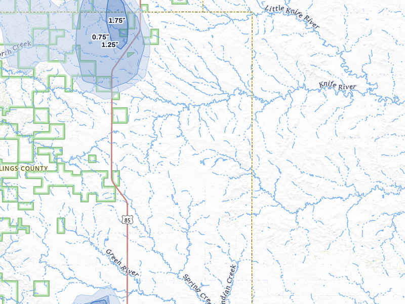 NEXRAD radar-signature map of the hail storm over Fairfield, ND on Jun 7, 2026