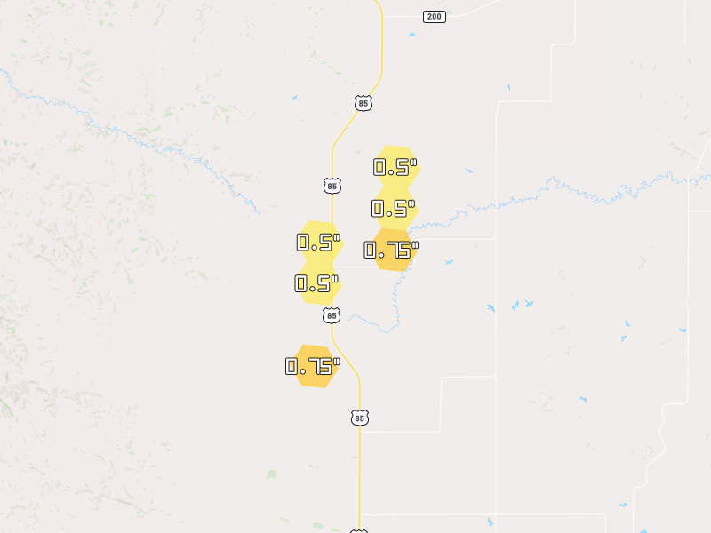 Hail map of Fairfield, ND on Jun 28, 2026, hail up to 0.75"