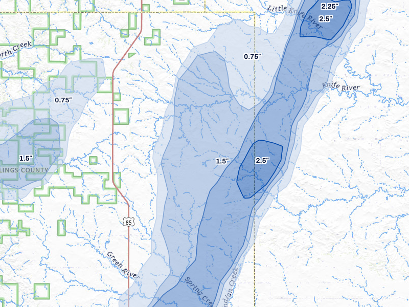 NEXRAD radar-signature map of the hail over Fairfield, ND