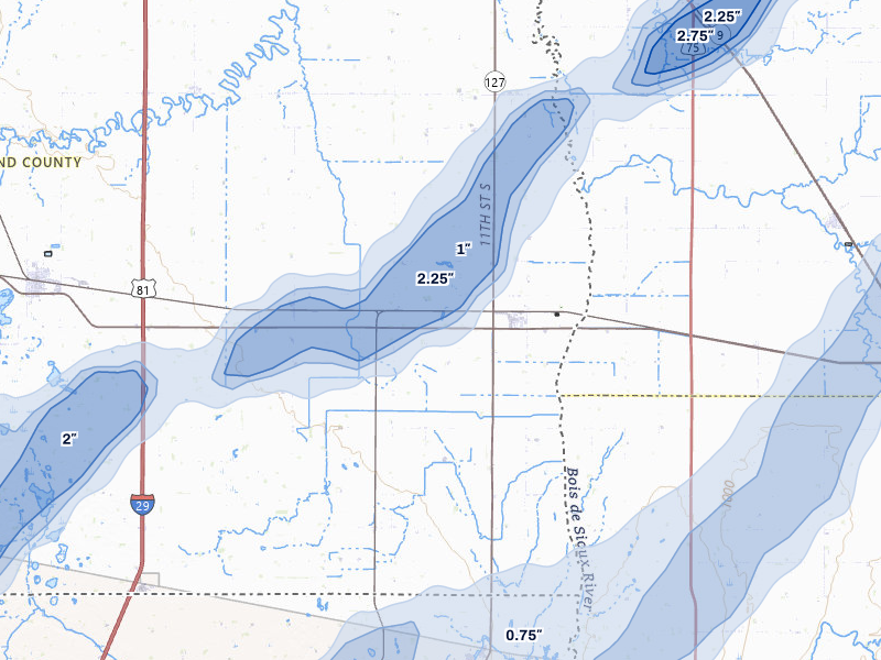 NEXRAD radar-signature map of the hail storm over Fairmount, ND on Jun 29, 2026