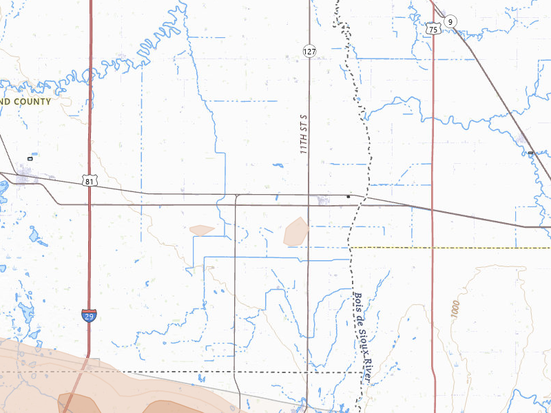Radar-estimated hail-size map of the storm over Fairmount, ND on Jul 19, 2026
