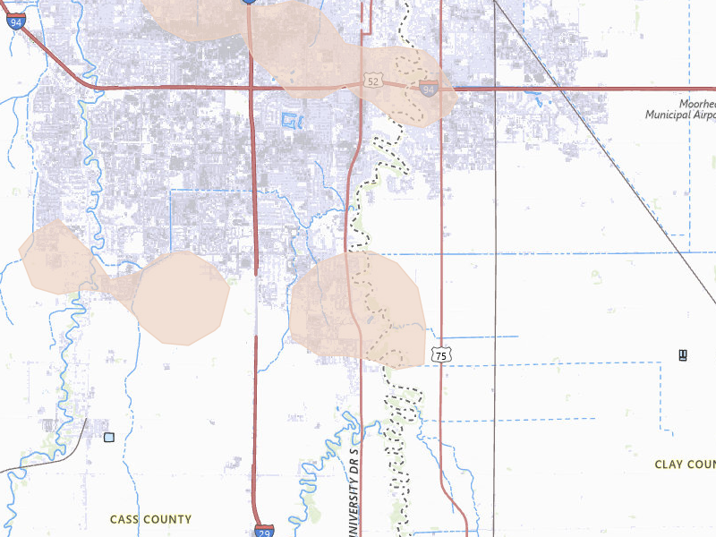 Radar-estimated hail-size map of the storm over Fargo, ND on Jun 19, 2026