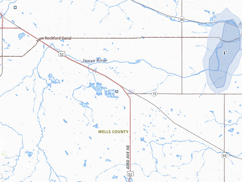 NEXRAD radar-signature map of the hail storm over Fessenden, ND on Jul 30, 2026