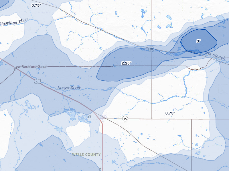 NEXRAD radar-signature map of the hail storm over Fessenden, ND on Sep 3, 2026