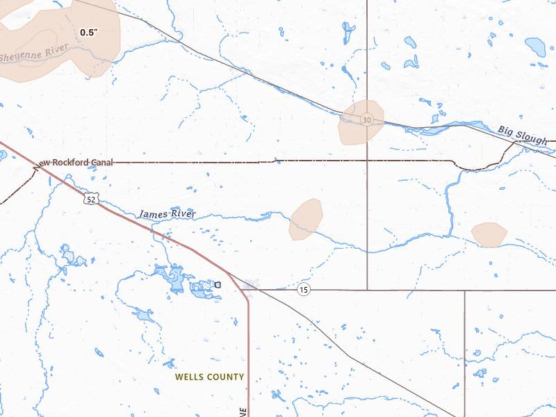 Radar-estimated hail-size map of the storm over Fessenden, ND