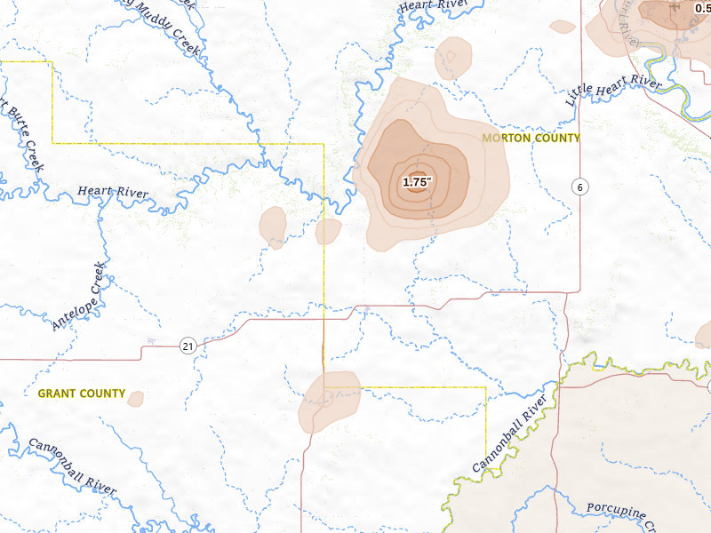 Radar-estimated hail-size map of the storm over Flasher, ND