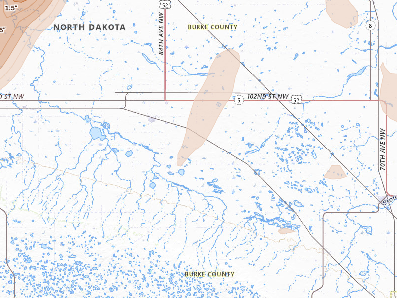 Radar-estimated hail-size map of the storm over Flaxton, ND on Jun 28, 2026