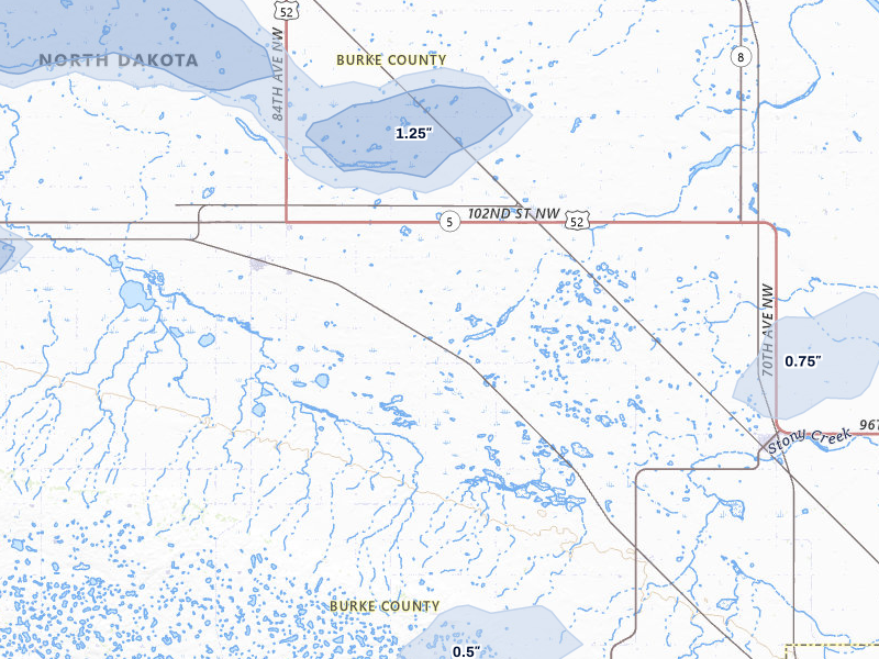 NEXRAD radar-signature map of the hail storm over Flaxton, ND on Aug 30, 2026