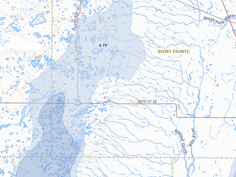 NEXRAD radar-signature map of the hail storm over Forbes, ND on Jun 27, 2026