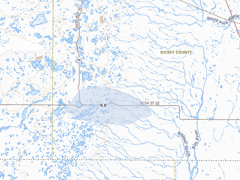 NEXRAD radar-signature map of the hail storm over Forbes, ND on Jul 7, 2026