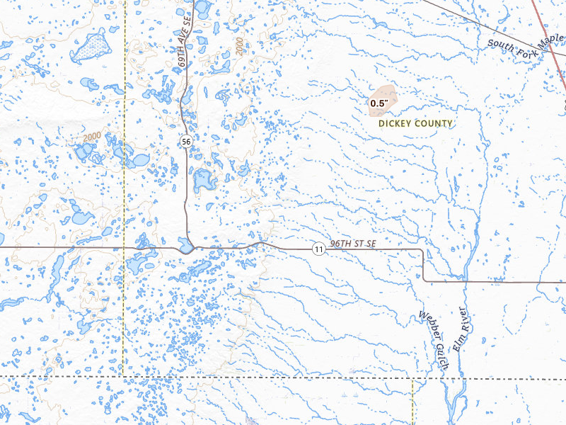 Radar-estimated hail-size map of the storm over Forbes, ND on Jul 30, 2026