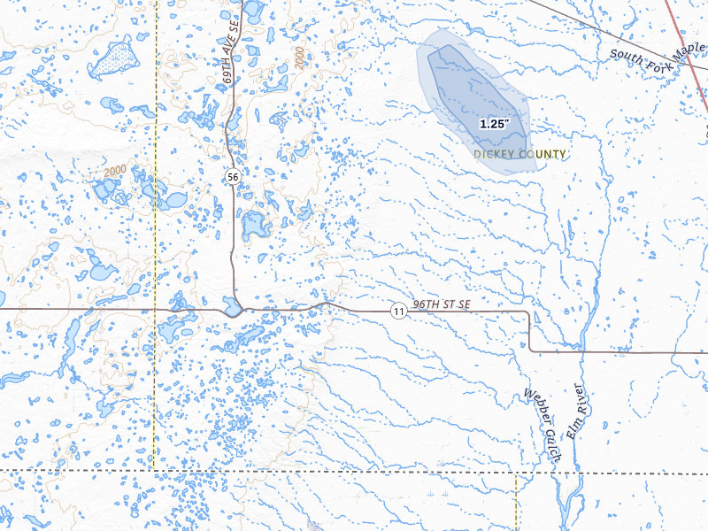 NEXRAD radar-signature map of the hail storm over Forbes, ND on Jul 30, 2026