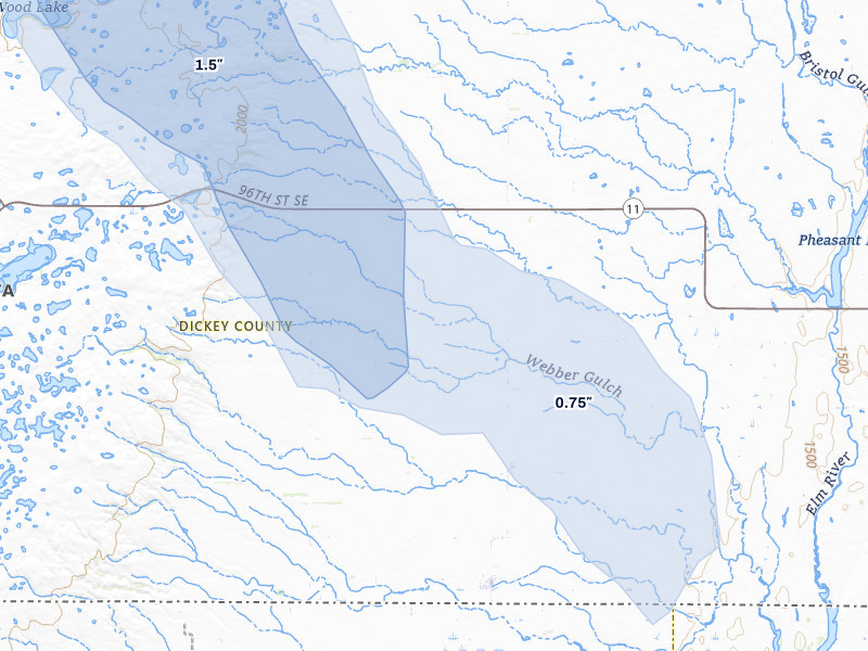 NEXRAD radar-signature map of the hail storm over Forbes, ND on Aug 11, 2026