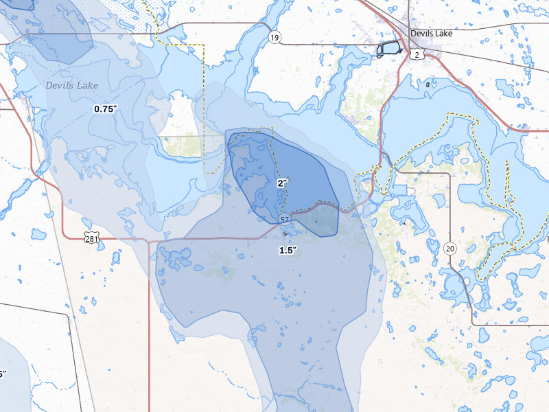 NEXRAD radar-signature map of the hail storm over Fort Totten, ND on Jul 9, 2026