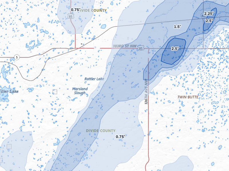 NEXRAD radar-signature map of the hail storm over Fortuna, ND on Jun 6, 2026