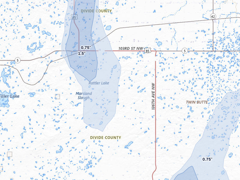 NEXRAD radar-signature map of the hail storm over Fortuna, ND on Jun 9, 2026